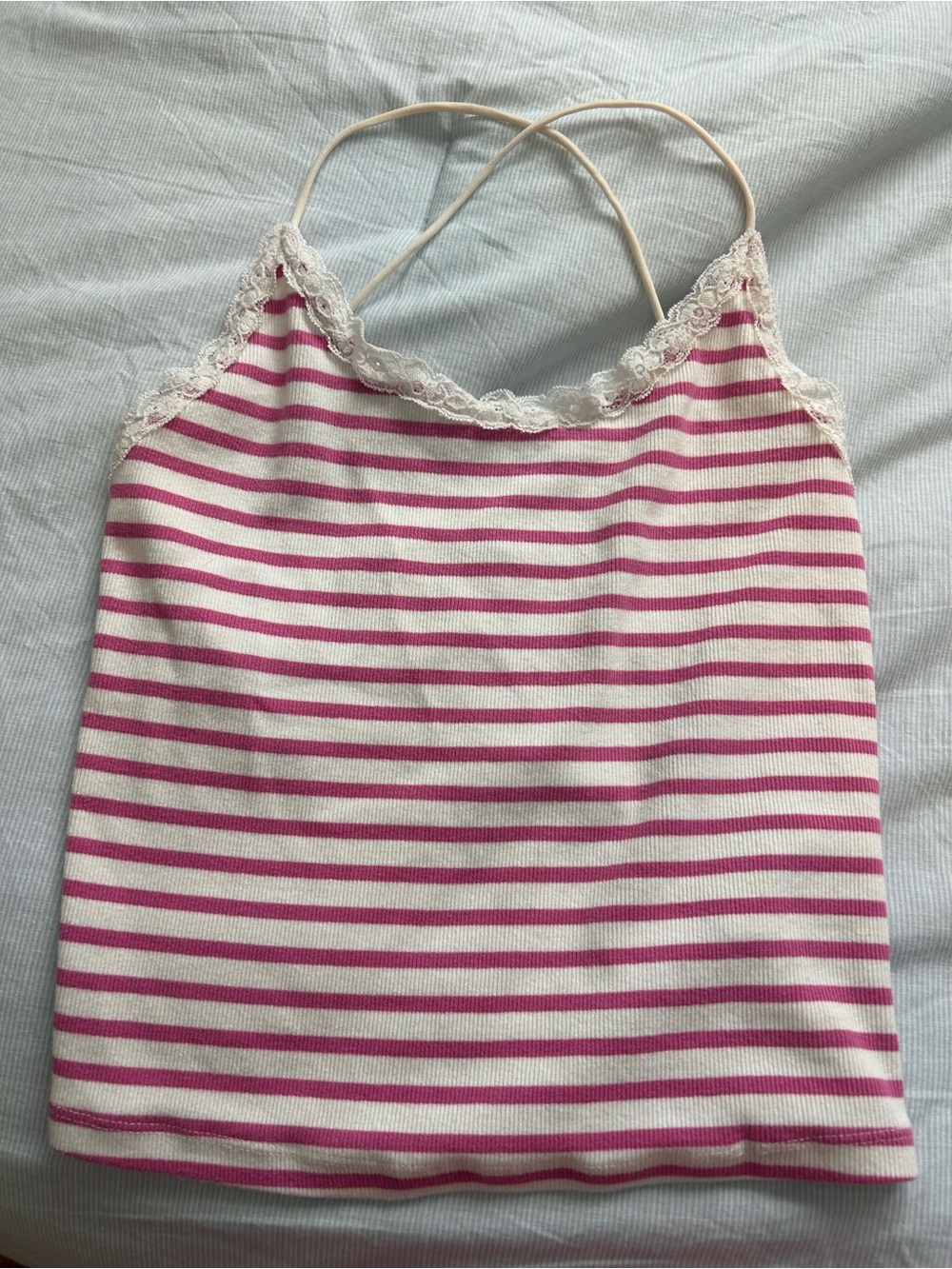 Pink & White Striped Lace-Trim Cami American Eagle